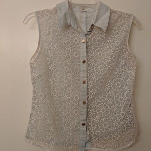 Collard button up with lace front